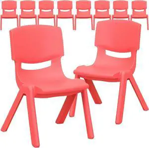 Flash Furniture Plastic Kids Stackable Chair Red 10-Pieces (10YUYCX003RED)