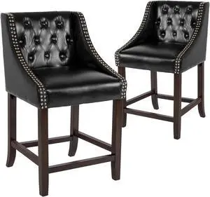 Flash Furniture Carmel Series Transitional LeatherSoft Counter Height Stool Black 2-Pieces (2CH182020T24BK)