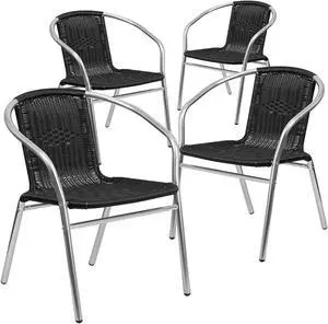 Flash Furniture Lila Aluminum/Rattan Stacking Chair Black 4/Pack (4TLH020BK)