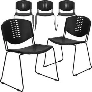 Flash Furniture HERCULES Series Plastic Stack Chair Black 5 Pack (5RUTNF02BK)