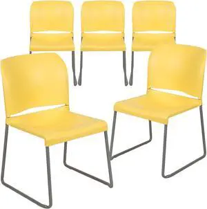 Flash Furniture HERCULES Series Plastic Full Back Contoured Stack Chair Yellow 5 Pack (5RUT238AYL)