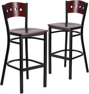 Flash Furniture HERCULES Series Traditional Metal Square Back Restaurant Barstool Black/Mahogany 2-Pieces/Pack (2XUDG515MAHB)