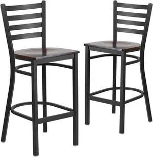 Flash Furniture HERCULES Series Traditional Metal Ladder Back Restaurant Barstool Black/Walnut 2-Pieces/Pack (2XUDG697BBARWAW)