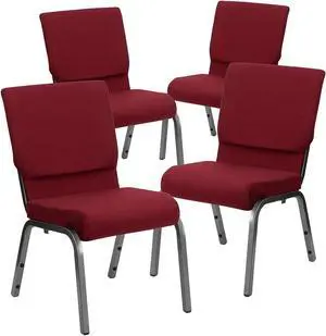 Flash Furniture HERCULES Series Fabric Church Stacking Chair Burgundy/Silver Vein Frame 4 Pack (4XUCH60096BYSV)