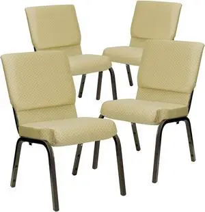 Flash Furniture HERCULES Series Fabric Church Stacking Chair Beige Patterned/Gold Vein Frame 4 Pack (4XUCH60096BGE)