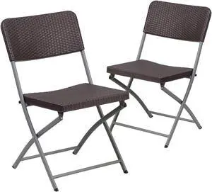 Flash Furniture Rattan Plastic Folding Chair Brown Set of 2 (2DADYCZ61)