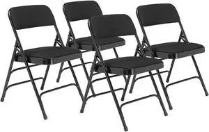 National Public Seating NPS 2300 Series Fabric Padded Triple Brace Double Hinge Premium Folding Chairs Midnight Black/Black 4 Pack (2310/4)