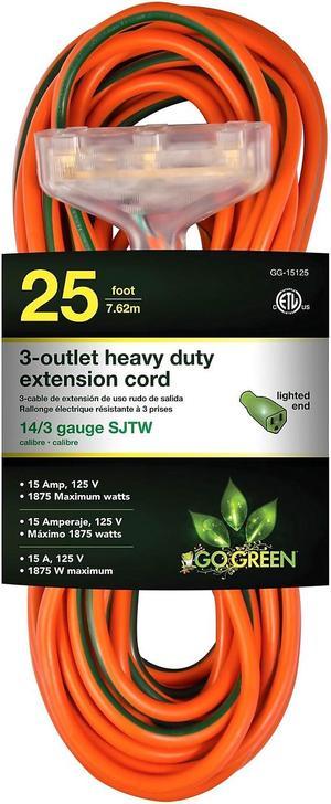 Go Green Power Gg-13725bk 16/3 25' Heavy Duty Extension Cord, Black