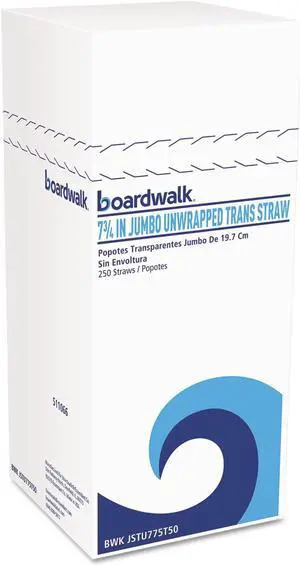 Boardwalk Jumbo Straws 7 3/4" Plastic Translucent Unwrapped 250/Pack 50 Pack/Carton JSTU775T50