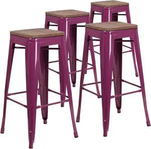 Flash Furniture Lily Industrial Metal Counter Height Stool without Back Black-Antique Gold 4-Pieces/Pack (4CH3132024BQW)