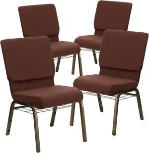 Flash Furniture HERCULES Series Fabric Church Stacking Chair with Book Rack Brown/Gold Vein Frame 4 Pack (4FCH185GV0355B)