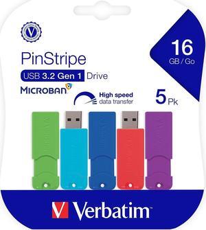 Verbatim PinStripe 16GB USB 32 Type A Flash Drive Assorted Colors 5Pack 70387