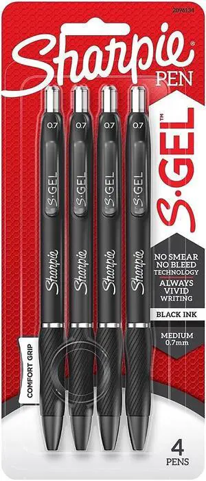 Sharpie S-Gel Retractable Gel Pen Medium Point Black Ink 4/Pack (2096134)