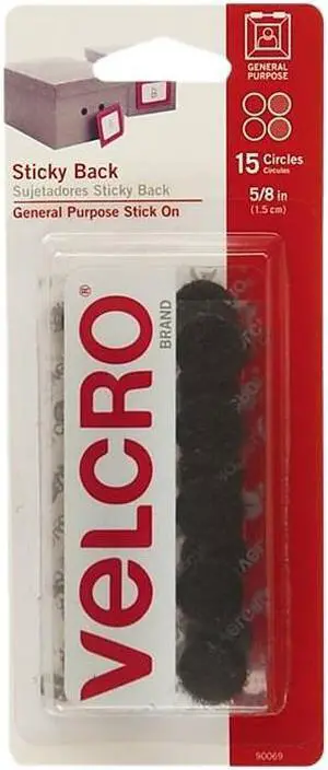 Velcro 0.63"Dia. Sticky Back Hook & Loop Fasteners Black 1138043