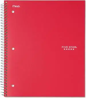 Five Star Wirebound Notebook 1-Subject Notebook 8.5" x 11" College Ruled 100 Sheets Red (72053)