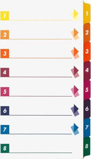 Business Source Index Dividers w/TOC 1-8 8 Tab 24ST/BX Multi 21909