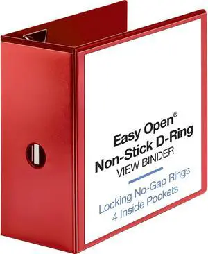 Business Source View Binder D-ring 5" Capacity 8-1/2"x11" Red 26984