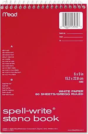 Mead Spell Write Wirebound Steno Book Gregg Rule 6 x 9 White 80 Sheets 43082