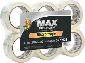 Duck MAX Packaging Tape 1.88" x 54.6 yds 3" Core Crystal Clear 6/Pack 241513