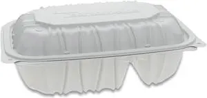 Pactiv Corporation Pactiv Evergreen Vented Microwavable Hinged-Lid Takeout Container 2-Compartment 9 x 6 x 3.1 White 170/Carton YCNW02052