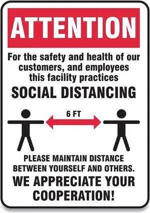 Alpine Accuform Social Distance Signs Wall 7 x 10 Customers and Employees Distancing Humans/Arrows Red/White 10/Pack MGNG901VPESP