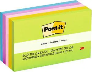 3M 6555UC Ultra Color Notes  3 x 5  Five Colors  Five 100-Sheet Pads Pack