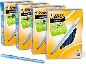 BIC Round Stic Xtra Life Ballpoint Pen Medium Point Blue Ink 144/Pack (GSM144AZ-BLU)