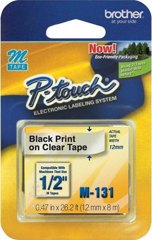 Brother P-touch M-131 Label Maker Tape 1/2" x 26-2/10' Black on Clear 6/Carton (M131VS)