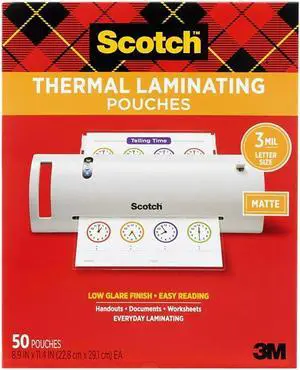 Scotch Thermal Matte Laminating Pouches Letter Size 3 Mil 50/Pack (TP3854-50M)