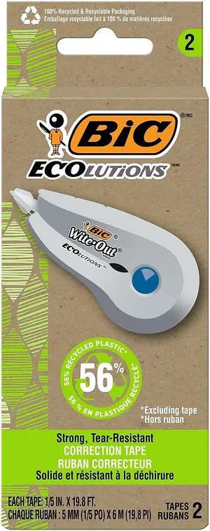 BIC Ecolutions Wite-Out Brand Correction Tape White 2/Pack (WOET21-WHI)