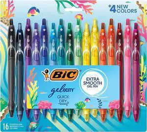 BIC Gel-ocity Quick Dry Retractable Gel Pens Medium Point 0.7mm Assorted Inks 16/Pack (RGLCGA16-AST)