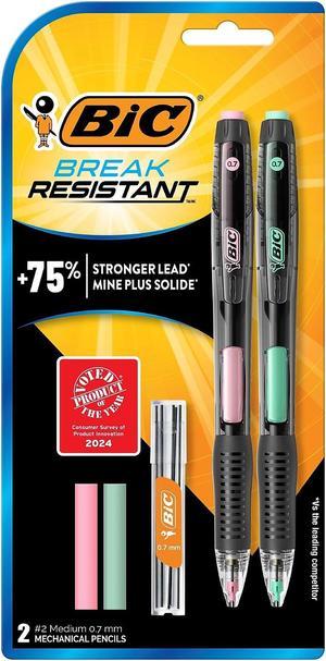 BIC Break-Resistant Mechanical Pencils with Erasers 0.7mm #2 Medium Lead 2/Pack (MV7PRP2-BLK)