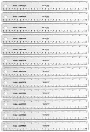 Westcott 12" Plastic Standard Ruler Clear 12/Box (17725)