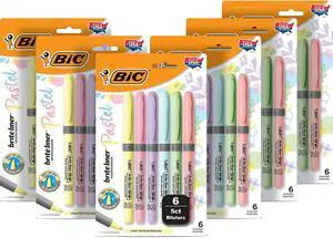 BIC Brite Liner Grip Highlighters Chisel Tip Assorted Colors 6/Set 6 Sets/Pack (GBLD36E-AST)