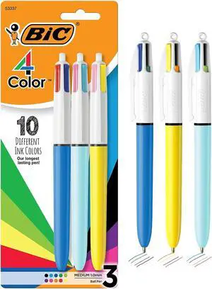 BIC Retractable Ballpoint Pen Medium Point Assorted Inks 3/Pack (MMXP31-AST)