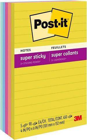 Postit Super Sticky Notes 4 x 6 Summer Joy Collection Lined 90 SheetPad 5 PadsPack 6605SSJOY