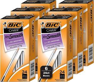 BIC Cristal Xtra Smooth Ballpoint Pen Medium Point Black Ink 24/Box 6 Boxes/Pack (MS144E-BLK)