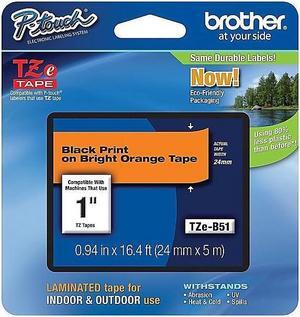 Brother P-touch TZe-B51 Laminated Label Maker Tape 1" x 16-4/10' Black On Fluorescent Orange 6/Carton (TZE-B51VS)