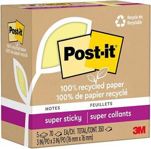 Post-it Recycled Super Sticky Notes 3" x 3" Canary Collection 70 Sheet/Pad 5 Pads/Pack (654R-5SSCY)