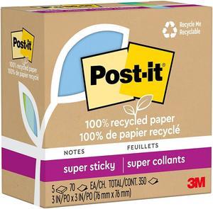 Post-it Recycled Super Sticky Notes 3" x 3" Oasis Collection 70 Sheet/Pad 5 Pads/Pack (654R-5SST)