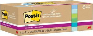 Post-it Recycled Super Sticky Notes 3" x 3" Oasis Collection 70 Sheet/Pad 12 Pads/Pack (654R-12SST)