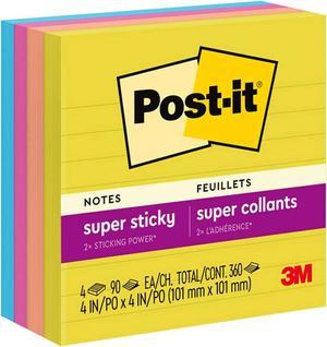 Postit Super Sticky Notes 4 x 4 Summer Joy Collection Lined 90 SheetPad 4 PadsPack 6754SSJOY