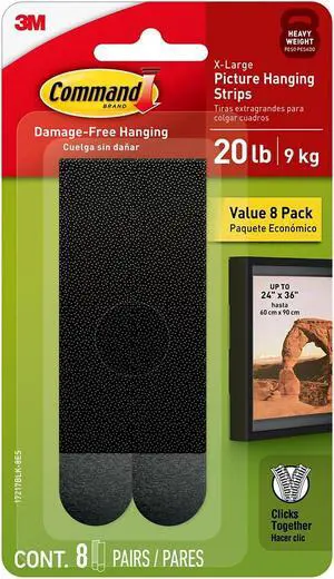 Command 20 lb Picture Hanging Strips Black 8 Pairs (17217BLK-8ES)