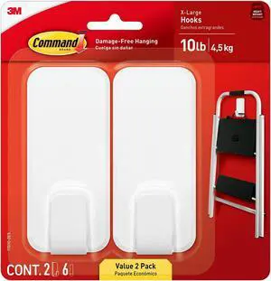 Command X-Large Utility Hooks White 2/Pack (17010-2ES)