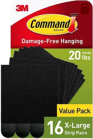 Command X-Large Picture Hanging Strips Black 16/Pack (17217BLK-16NA)