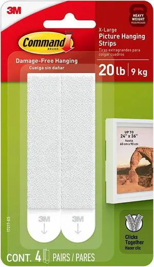 Command X-Large Picture Hanging Strips White 4 Pairs of Strips/Pack (17217-ES)