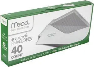 Mead Security Tinted #10 Business Envelopes 4-1/8" x 9-1/2" White 40/Pack (75214)