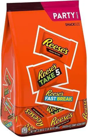 REESE'S Milk Chocolate Peanut Butter Assortment Snack Size Candy Individually Wrapped 32.06 oz Bulk Party Bag (3400093922) HEC93922