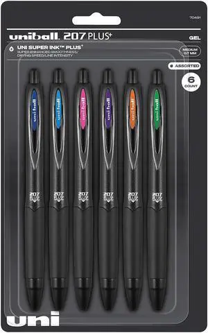 uni-ball uniball 207 Plus+ Retractable Gel Pens Medium Point 0.7mm Assorted Inks 6/Pack (70491)