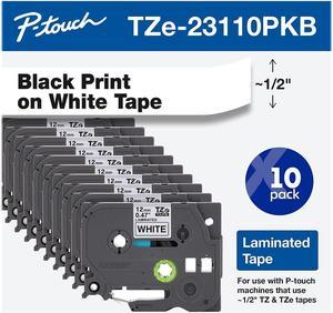 Brother P-touch TZe-231 Laminated Label Maker Tape 1/2" x 26-2/10' Black on White 10/Pack (TZe-23110PKB) TZE-23110PKB